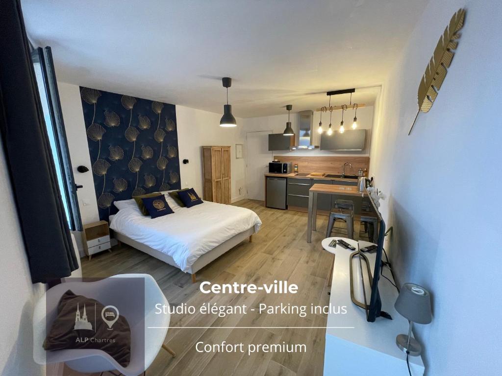 Studio central, parking, lit Queen size par ALP Chartres
